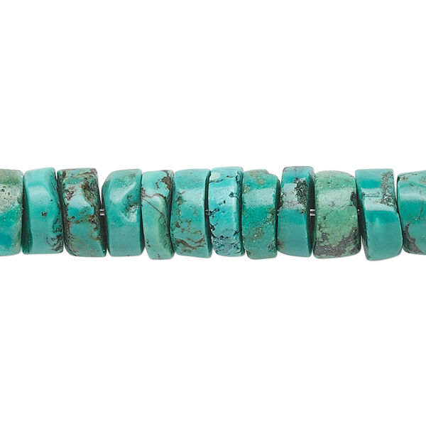 Bead, turquoise (dyed / stabilized), 9x5mm heishi, B grade, Mohs hardness 5 to 6. Sold per 15" to 16" strand. image number 0