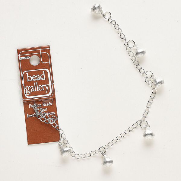 Chain, silver-finished brass and steel, 3.7mm curb with (6) 10x8mm satin-finished teardrop. Sold per 9-inch chain. image number 0