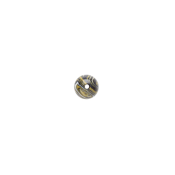 Bead, resin, black / white / dark yellow, 6mm round. Sold per 15-1/2" to 16" strand. image number 1