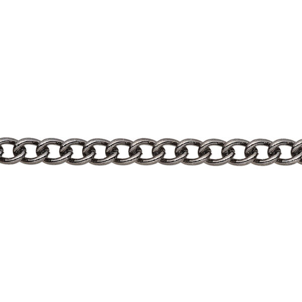 Chain, gunmetal-plated steel, 4mm curb. Sold per pkg of 5 feet. image number 0