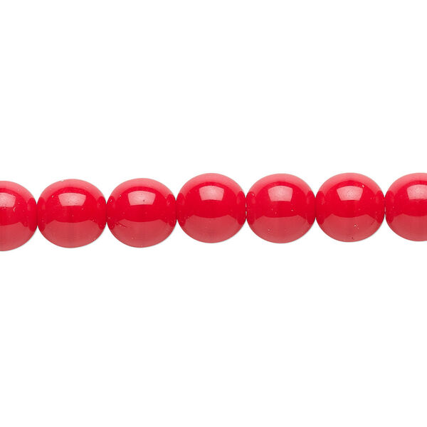 Bead, Czech glass druk, opaque red, 8mm round. Sold per 15-1/2" to 16" strand. image number 0