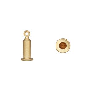 Bead pin, gold-plated brass, 11x6mm with 8x4mm tube and 6.1mm round head with loop, fits beads with 4.2-6mm hole. Sold per pkg of 4.