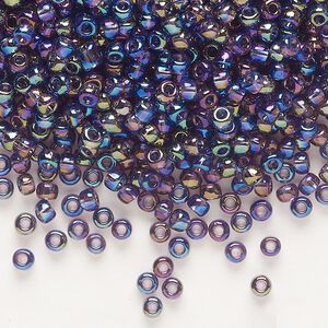 Seed bead, Dyna-Mites™, glass, transparent rainbow purple, #8 round. Sold per 1/2 kilogram pkg.