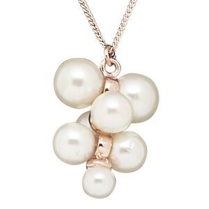 Necklace, plastic pearl / rose gold-coated plastic / rose gold-finished brass / "pewter" (zinc-based alloy), white, 32x25mm, 22 inches with 2-inch extender chain and lobster claw clasp. Sold individually.