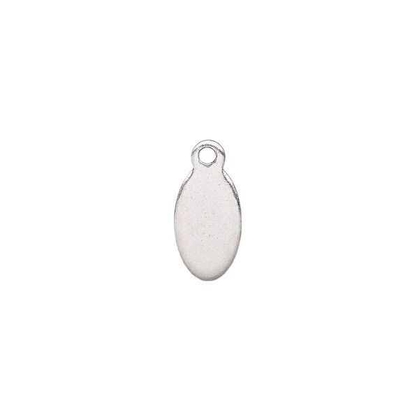Drop, stainless steel, 10x6mm double-sided flat oval blank. Sold per pkg of 10. image number 0