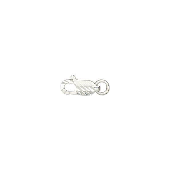 Clasp, lobster claw, sterling silver, 10x4mm with double-sided diamond-cut design and 4mm closed jump ring. Sold individually. image number 0