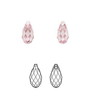 Briolette 2pk light rose, Crystal Passions® 11x5.5mm pendant drop 6010