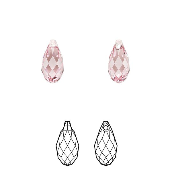 Briolette 2pk light rose, Crystal Passions® 11x5.5mm pendant drop 6010 image number 0