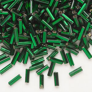 Bead, Preciosa Ornela Czech glass, bugle bead, pkg/50g, 1/4 inch, silver-lined transparent dark green, (57620).