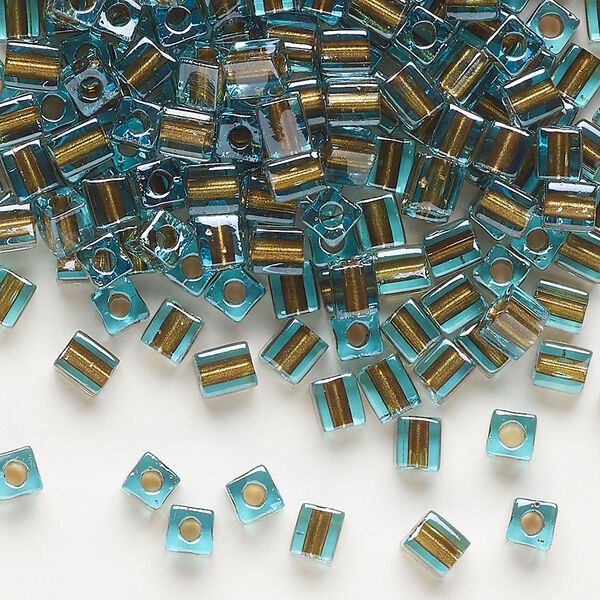 Seed bead, Miyuki, glass, pkg/25g, 3.5-3.7mm square, transparent brown inside dyed color blue (SB-2642). image number 0