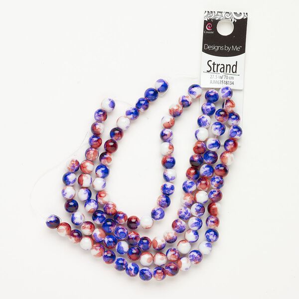 Bead glass 100pk 7-8mm round, opaque pink purple white image number 0