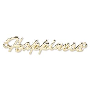Focal, gold-finished "pewter" (zinc-based alloy), 55x12mm single-sided "Happiness." Sold individually.