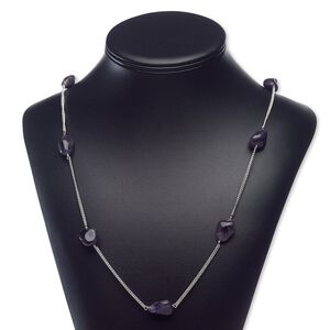 Amethyst / brass / steel 1pkg1, silver-finished hand-cut nugget necklace 26 inch small to medium