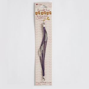 Bracelet component, 6-strand, nylon with silver-finished steel and "pewter" (zinc-based alloy), purple, 7mm wide, 5-1/2 inches. Sold individually.