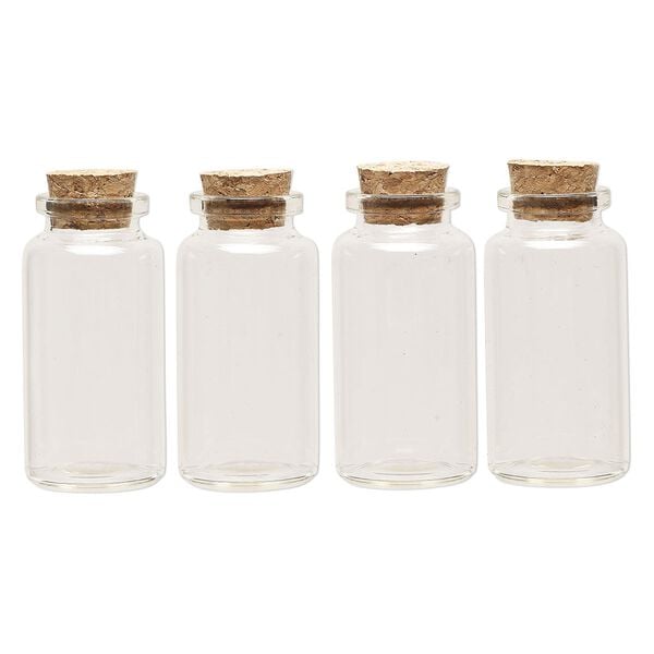 Component, glass and cork, clear, 59.5x30mm bottle with stopper. Sold per pkg of 4. image number 1