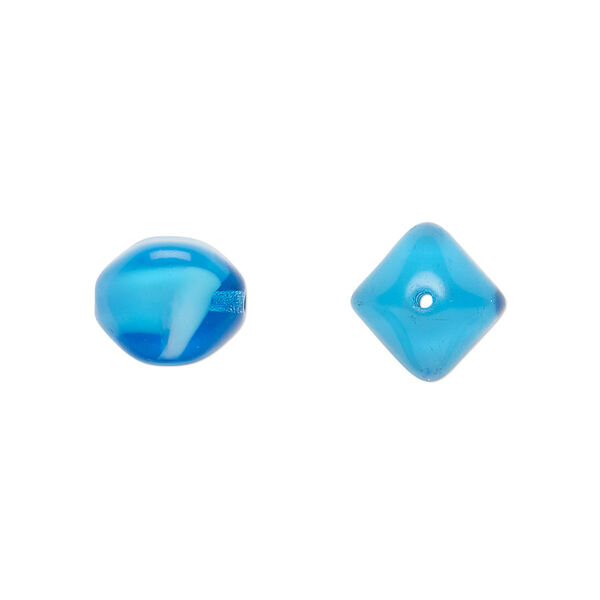 Bead, Czech pressed glass, opaque white/blue, 12mm 4-sided oval. Sold per 15" to 16" strand. image number 0