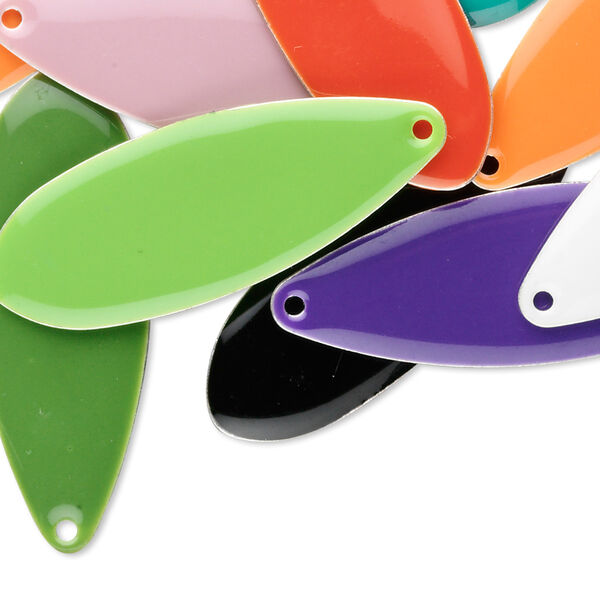 Focal mix, silver-plated brass and epoxy, mixed colors, 36x13mm double-sided teardrop. Sold per pkg of 40. image number 0