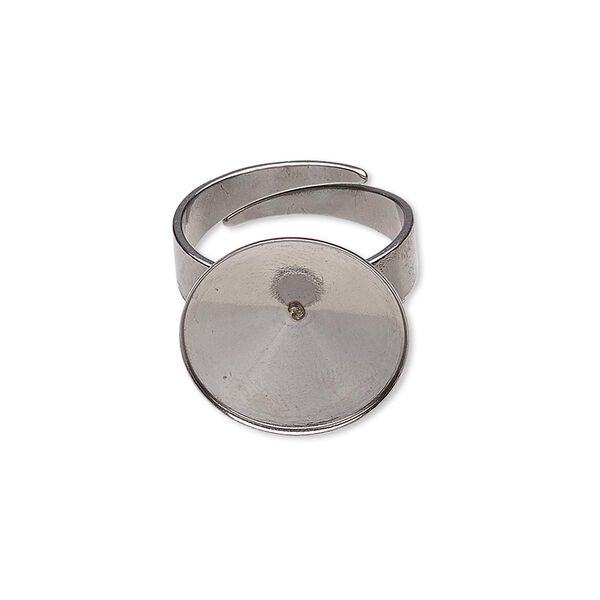 Ring, Almost Instant Jewelry®, stainless steel, 16.5mm wide with 16mm rivoli setting, adjustable from size 5-9. Sold per pkg of 2. image number 0