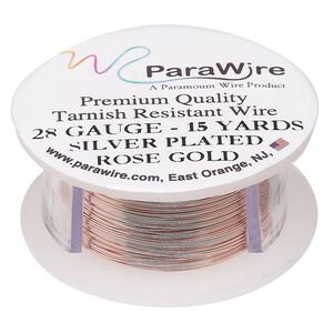 Wire, ParaWire™, rose gold-finished copper, round, 28 gauge. Sold per 15-yard spool.