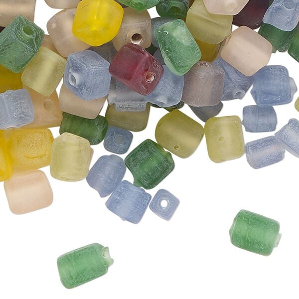 Bead mix, frost glass, translucent mixed colors, 6mm cube. Sold per 4-ounce pkg, approximately 400 beads. image number 0