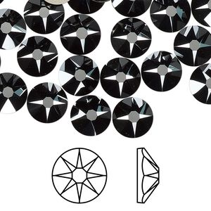 Flat back 144pk jet hematite foil back, Swarovski® 8.412-8.672mm rose round SS40 2088