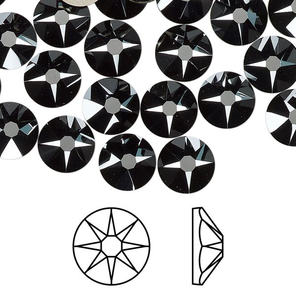 Flat back 144pk jet hematite foil back, Swarovski® 8.412-8.672mm rose round SS40 2088 image number 0