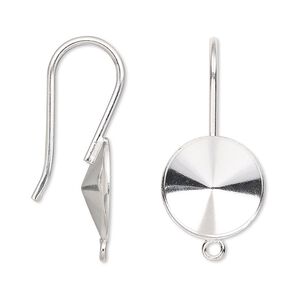 Ear wire Almost Instant Jewelry® 1pkg2 sterling silver, 30mm / 14mm rivoli glue-in setting, 18 gauge 1 pair