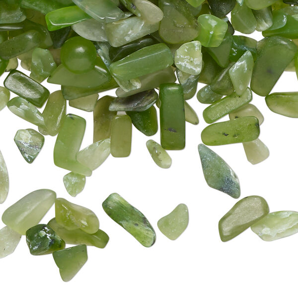 Inlay chip, nephrite jade (natural), mini undrilled tumbled polished chip, Mohs hardness 6 to 6-1/2. Sold per 2-ounce pkg. image number 0