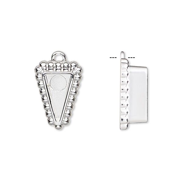 Drop, silver-plated "pewter" (zinc-based alloy), 17x17x11.5mm beaded triangle with 11x11x6mm non-calibrated triangle setting. Sold per pkg of 4. image number 0