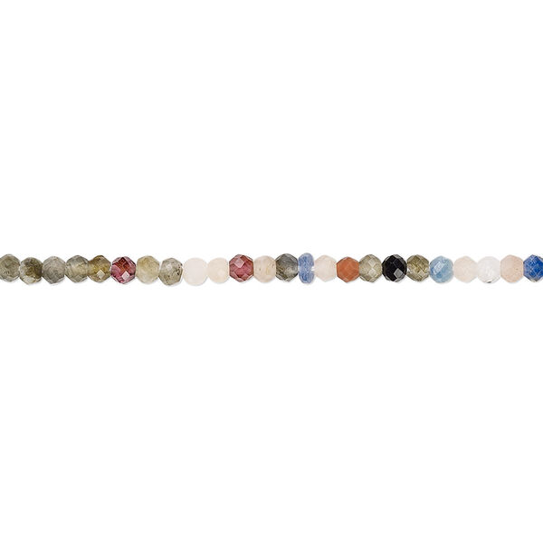 Bead, multi-gemstone (natural / dyed / heated / irradiated), 2mm hand-cut faceted round with 0.4-0.6mm hole, B grade, Mohs hardness 3 to 7. Sold per 13-inch strand. image number 0
