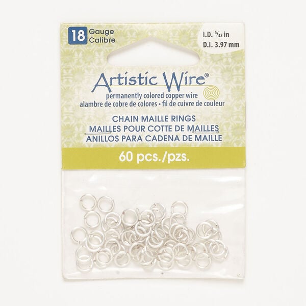 Jump ring 1pkg60, Artistic Wire®, silver-finished copper, 6mm round, 4mm inside diameter, 18 gauge. image number 0