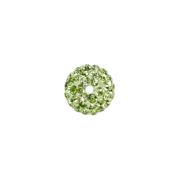Bead, glass rhinestone / epoxy / resin, green, 12mm round. Sold individually. image number 1