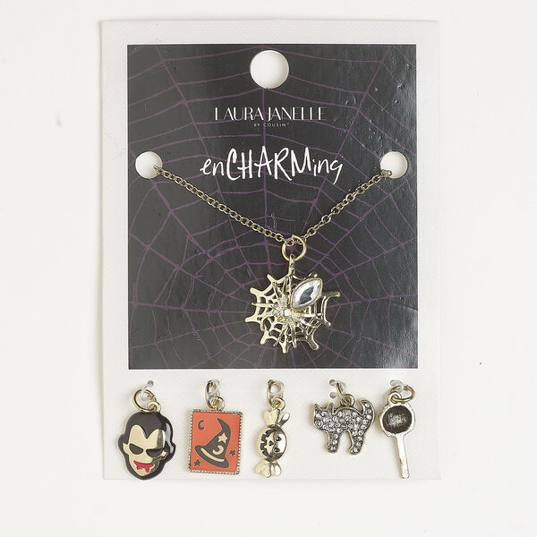 Necklace pendant assortment 1pkg7, antique gold-finished steel / enamel / acrylic, mixed colors, mixed sizes Halloween-themed pendants. image number 0