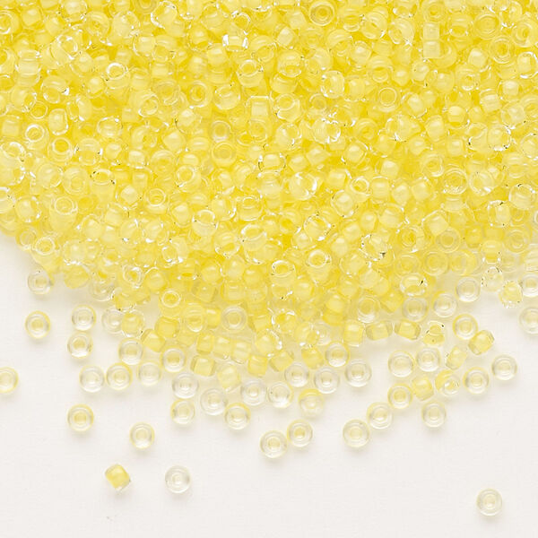 Seed bead, Dyna-Mites™, glass, pkg/40g, #11 round, translucent inside dyed color yellow, (202 11/0 RR). image number 0