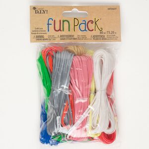 Cord assortment 1pkg10 plastic, mixed colors, 3mm flat cord, 10-yard bundles.