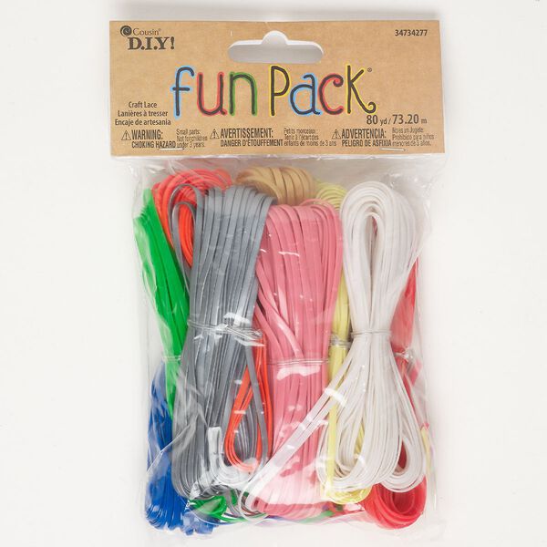 Cord assortment 1pkg10 plastic, mixed colors, 3mm flat cord, 10-yard bundles. image number 0