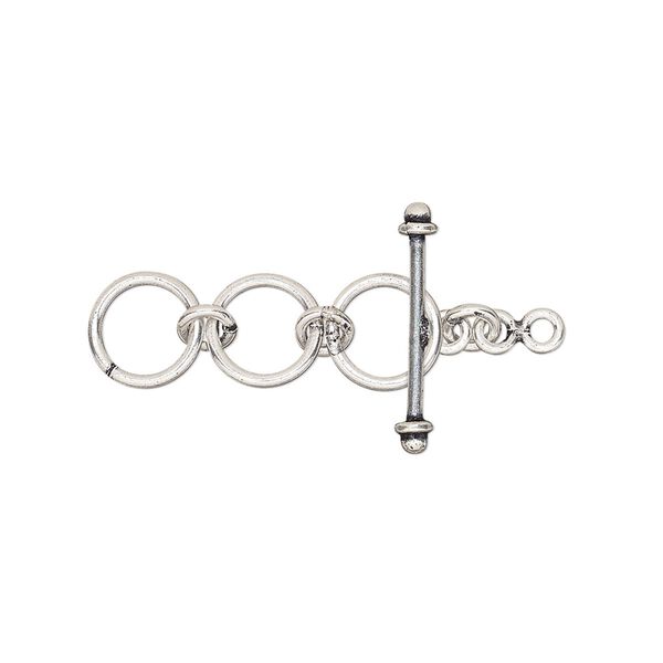 Clasp, antiqued sterling silver, 8mm toggle with multiple loops for extender. Sold individually. image number 0