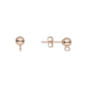 Earstud 1pkg2 14Kt rose gold-filled, 4mm ball / open loop / earnuts, 1 pair