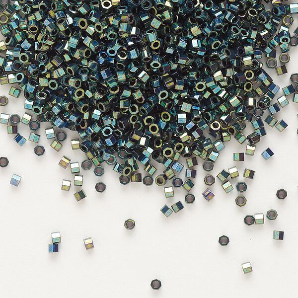 Seed bead, Delica®, glass, pkg/50g, #11 cut, opaque metallic iris dark green (DBC-0027). image number 0