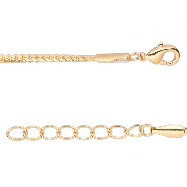 Chain, gold-finished brass, 2mm curb, 36 inches with 1-1/4 inch extender chain and lobster claw clasp. Sold per pkg of 2. image number 0