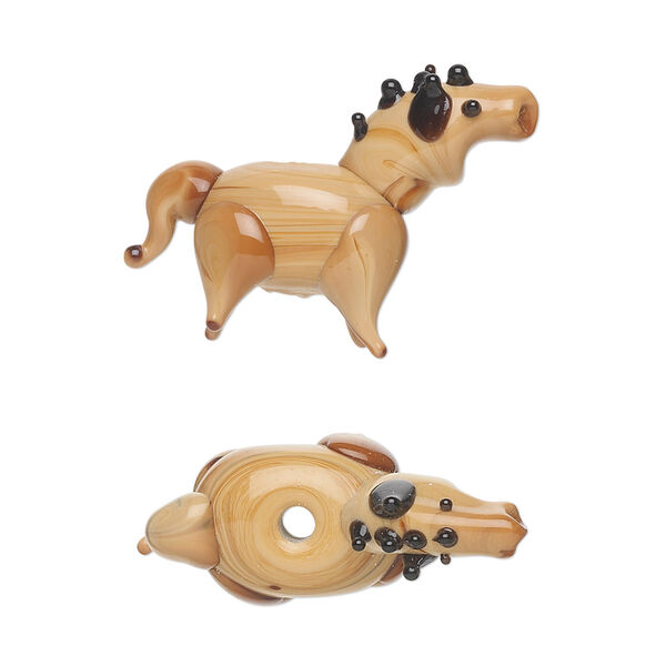 Bead, lampworked glass, black / brown / dark brown, 26x17mm horse. Sold per pkg of 6. image number 0