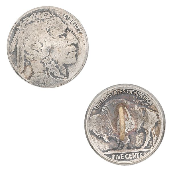 Button, nickel, 20mm buffalo nickel. Sold individually. image number 0