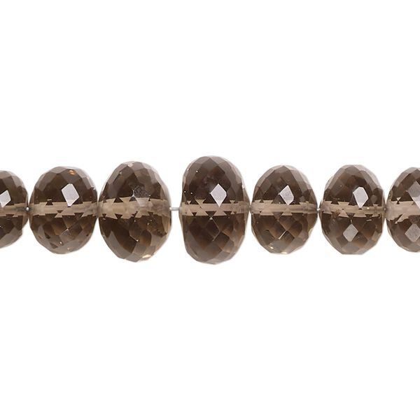 Bead, smoky quartz (heated / irradiated), 6x4mm-11x7mm graduated hand-cut faceted rondelle with 0.4-1.4mm hole, B+ grade, Mohs hardness 7. Sold per 8-inch strand. image number 0