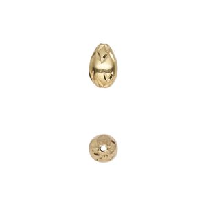 Bead, gold-plated sterling silver, 9.5x6mm diamond-cut teardrop. Sold individually.