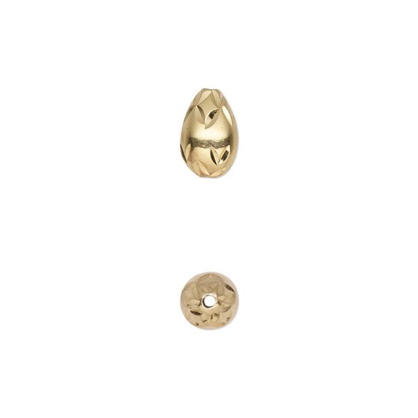 Bead, gold-plated sterling silver, 9.5x6mm diamond-cut teardrop. Sold individually. image number 0