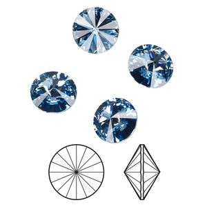 Chaton 144pk ice blue foil back, Swarovski® ReCreated™ 14mm rivoli 1122