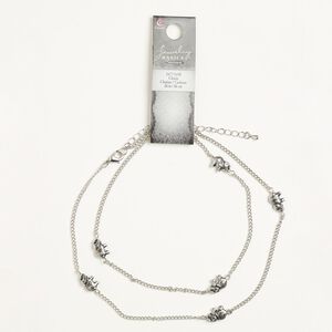 Necklace, silver-finished steel and "pewter" (zinc-based alloy), 2mm curb with 12x8mm elephant, 26 inches with 3-inch extender chain and lobster claw clasp. Sold individually
