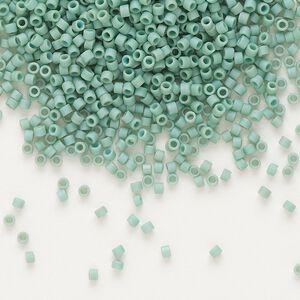 Seed bead, Delica®, glass, pkg/7.5g, #11 round, opaque matte glazed luster seafoam (DB-0374).