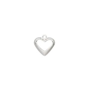 Charm, sterling silver, 10x9mm open heart. Sold individually.