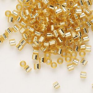 Seed bead, Delica®, glass, pkg/50g, #8 round, transparent silver-lined gold (DBL-0042).